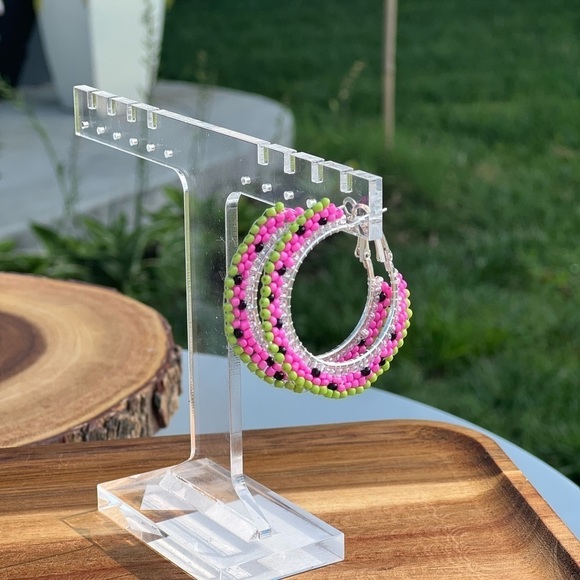 Watermelon Sea Bead Hoop Earrings - Picture 2 of 4